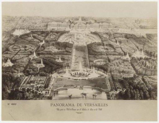 Photographic reproduction of a print with a panorama of Versailles
