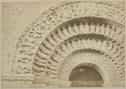 Sculptures above a portal of the Church of Saint-Pierre d'Aulnay