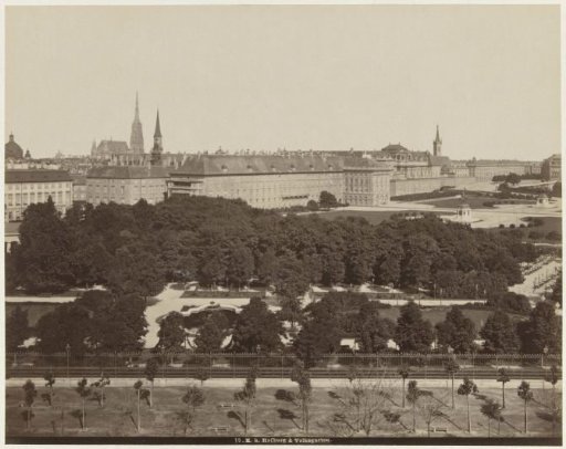 View of the Hofburg Palace and the Volksgarten in Vienna, Austria
