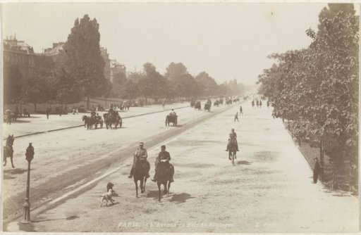 Avenue du Bois de Boulogne with riders and carriages, Paris