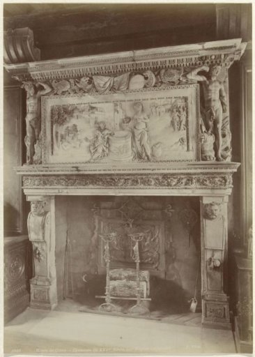 Decorated fireplace by Hugues Lallemand in the Musée de Cluny, Paris