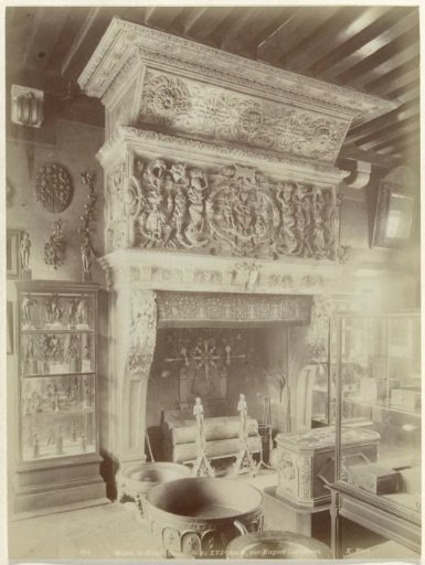 Decorated fireplace by Hugues Lallemand in the Musée de Cluny, Paris
