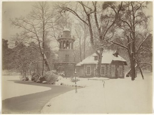 Marlborough Tower near the Petit Trianon in the gardens of Versailles, under snow