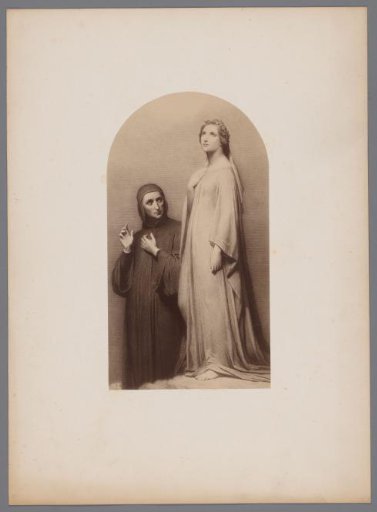 Beatrice and Dante by Scheffer, photograph after engraving