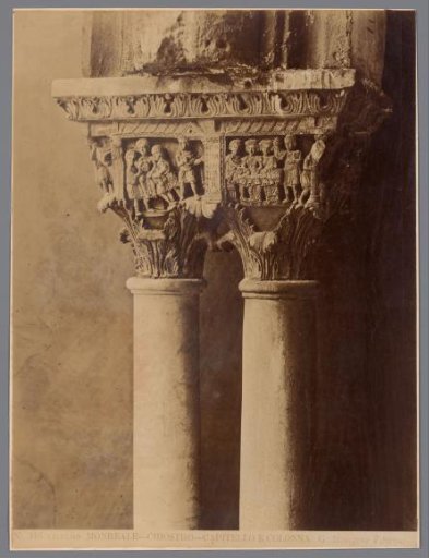 Detail view of a capital in the cloister of the cathedral of Monreale