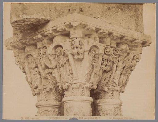 Detail view of a capital in the cloister of the cathedral of Monreale