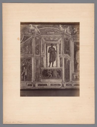 Photographic reproduction of a fresco depicting a standing man at Pompeii, Italy