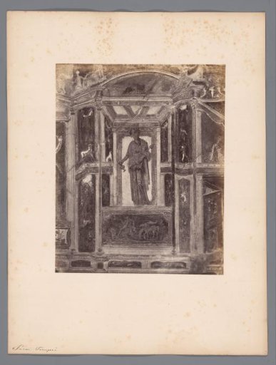 Photographic reproduction of a fresco depicting a standing man at Pompeii, Italy
