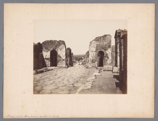 View of the remains of the gate of Herculaneum at Pompeii, Italy