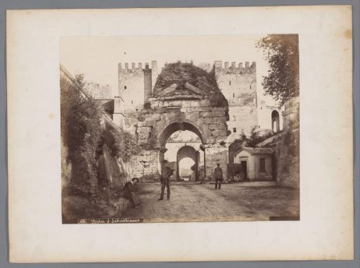 View of the Arch of Drusus and the Porta San Sebastiano behind it, Rome, Italy