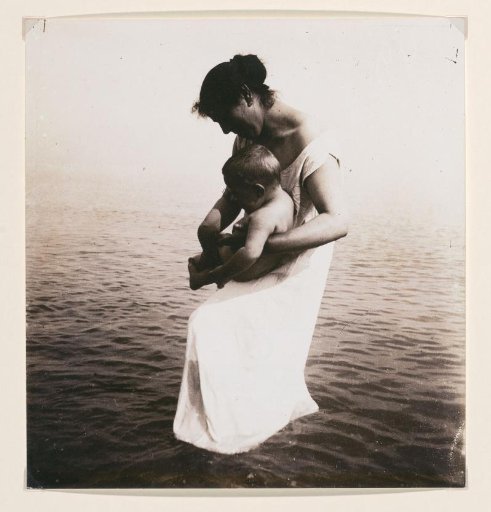 Montage of a Woman with Baby and Sea in the Background