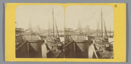 Ships at the Quay in Cologne, in the Background the St. Kunibert Church
