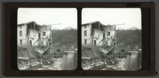 Collapsed house after the flooding of the Dore in Olliergues, France