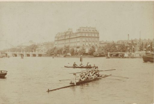 Rowing Boats on the Amstel near the Amstel Hotel in Amsterdam