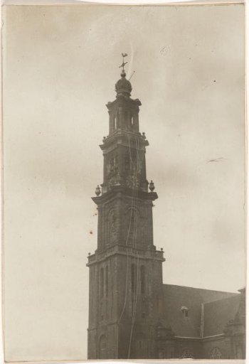 View of the Westertoren with illumination, on the occasion of the 650th anniversary of the city of Amsterdam
