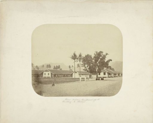 View of a Military Camp with Five Indonesians and Two Europeans at Olehleh, Sumatra