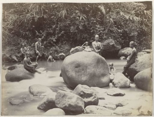 Javanese women bathing in a river, West Java