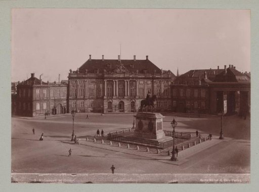 View of the courtyard of the Amalienborg in Copenhagen, with the statue of Frederick V of Denmark in the center