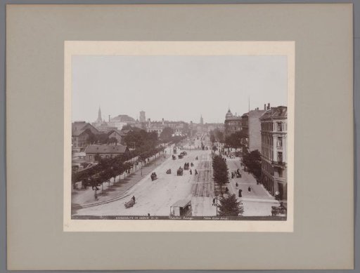 View of Vesterbrogade in Copenhagen with the Central Station on the left and the Liberty Column in the centre
