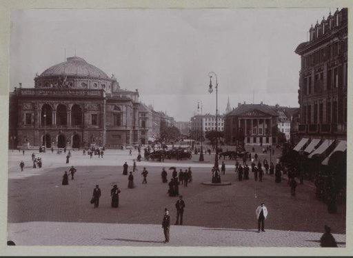 View of Kongens Nytorv in Copenhagen, the Royal Danish Theatre on the left, Danske Bank in the distance on the right