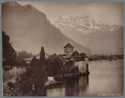 Castle of Chillon on the Lake of Geneva, in the distance the Dents du Midi
