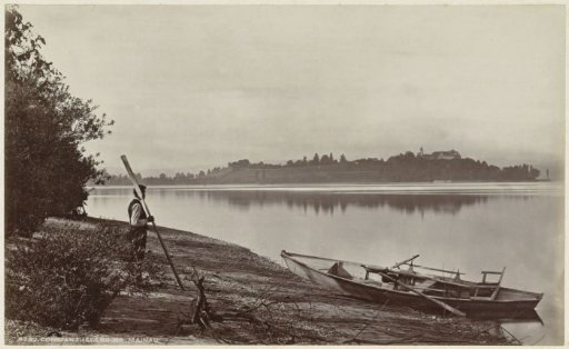 View of Mainau near Konstanz, in the foreground an unknown man with oar and boat