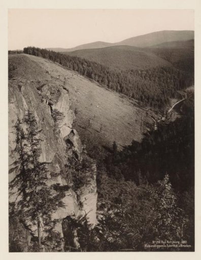 View over the Ecker Valley with the Raven Cliff in the Harz