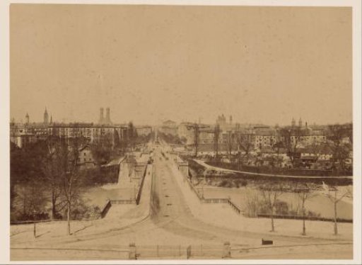 View of Munich, with a bridge over the Isar in the foreground