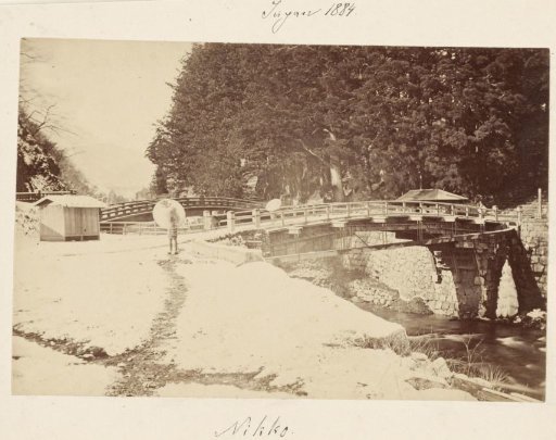 View of two bridges over a river in Nikko, Japan