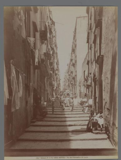 View of Via del Pallottola in Borgo Santa Lucia in Naples, Italy