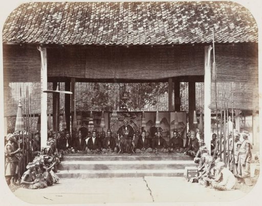 Group portrait of an Indonesian ruler and nobles at an official occasion in Pati, Jepara