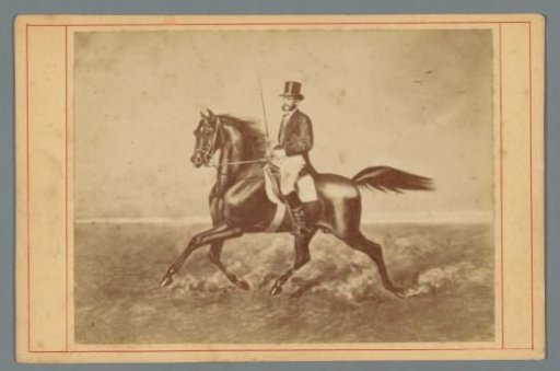 Photographic reproduction of a painting of the rider G.L. van Lennep on horseback