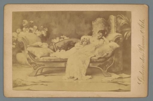 Photographic reproduction of a painting of a woman with a girl on a bench