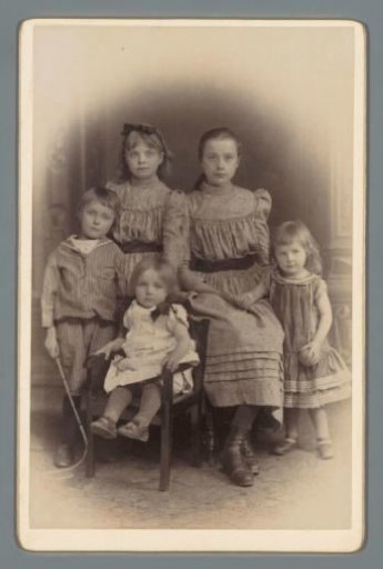 Group portrait of five unknown children