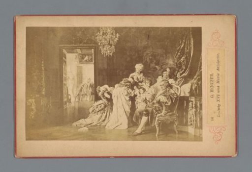 Photographic reproduction of a painting depicting King Louis XVI of France and Queen Marie-Antoinette during the siege of the Palace of Versailles