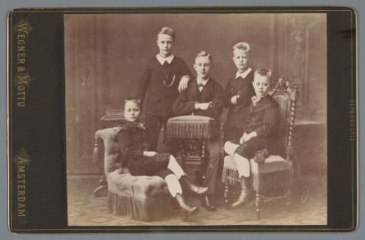 Group portrait of five unknown boys