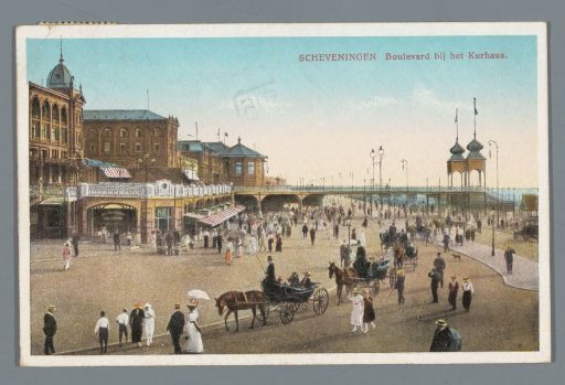 Photographic reproduction of a drawing, depicting a view of the Scheveningen boulevard