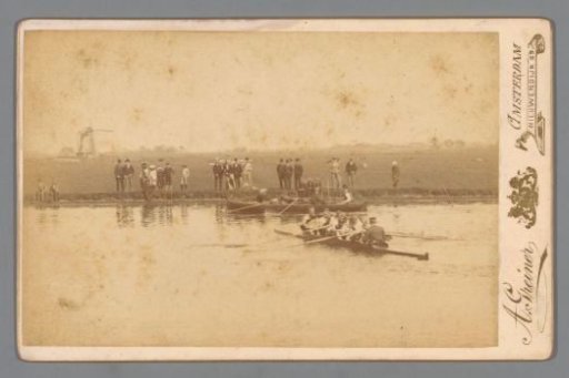 The crew of Nereus after winning the university rowing competitions on the Spaarne in Haarlem