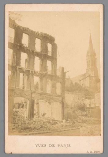 View of destroyed buildings in Saint-Cloud near Paris after the fire caused by the Paris Commune
