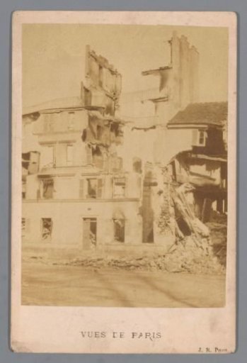 View of destroyed buildings in Saint-Cloud near Paris after the fire caused by the Paris Commune