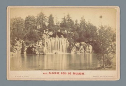 View of a waterfall in the Bois de Boulogne