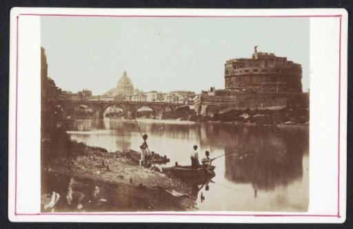 View of the bank of the Tiber with the Castel Sant'Angelo and Saint Peter's in Rome