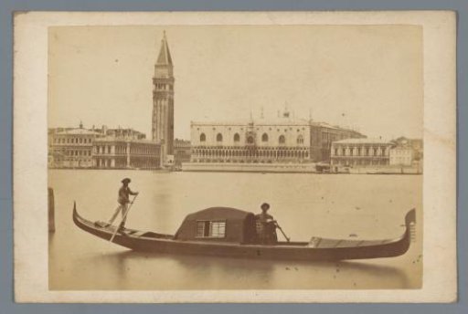 View of a gondola with St. Mark's Square in the background in Venice