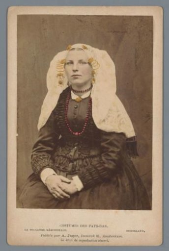 Portrait of an unknown woman with headdress according to costume of Beijerland