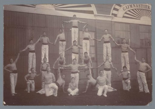 Group portrait of members of a gymnastics club