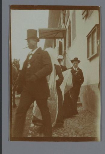 Bride and Groom Leaving the Town Hall (Probably) at Château-d'Œx