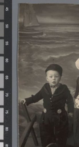 Studio portrait of two children in Volendam costume