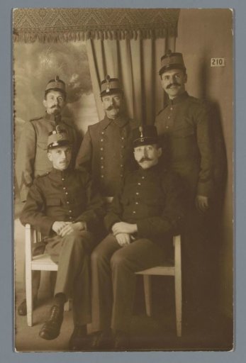 Portrait of five unknown men in uniform