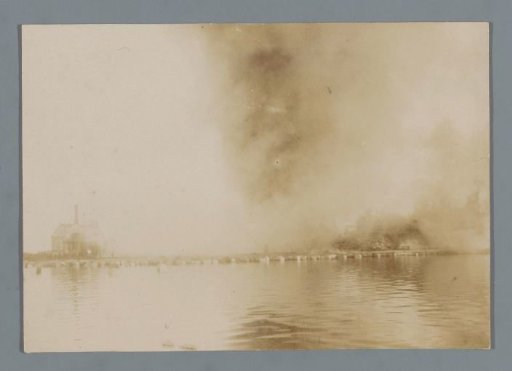 View of a fire along the waterfront