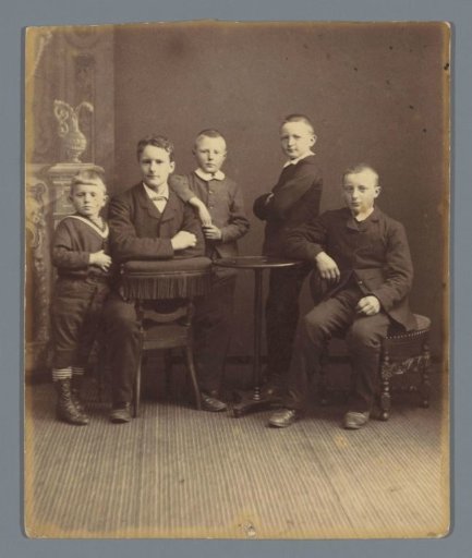 Group portrait of five unknown boys